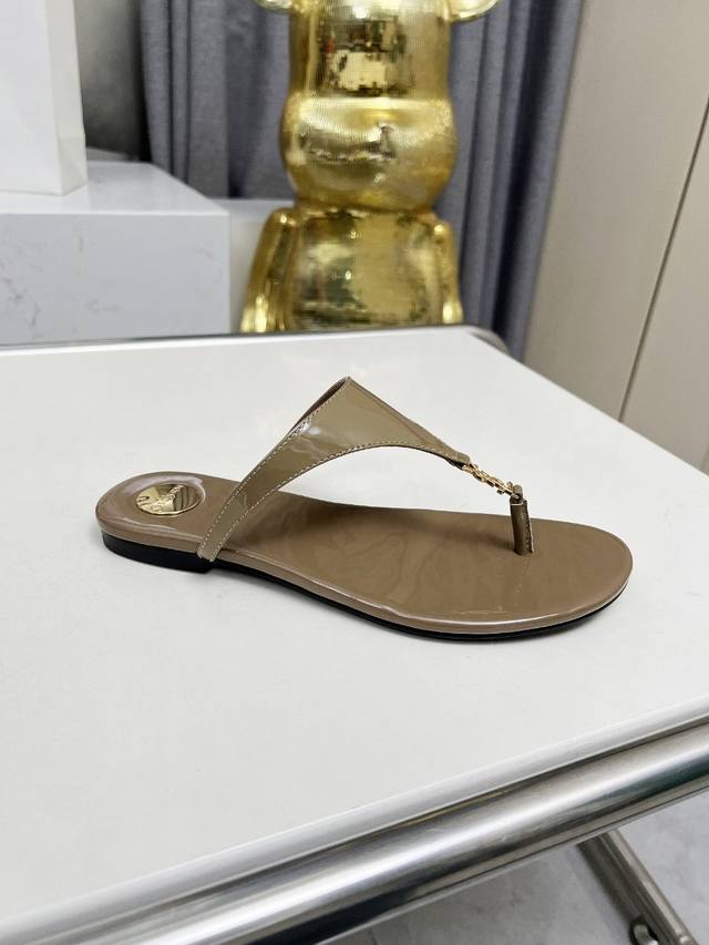 Saint Laurent: Khaki Patent Leather Rubber Sole Genuine Leather Sole Size 35-44