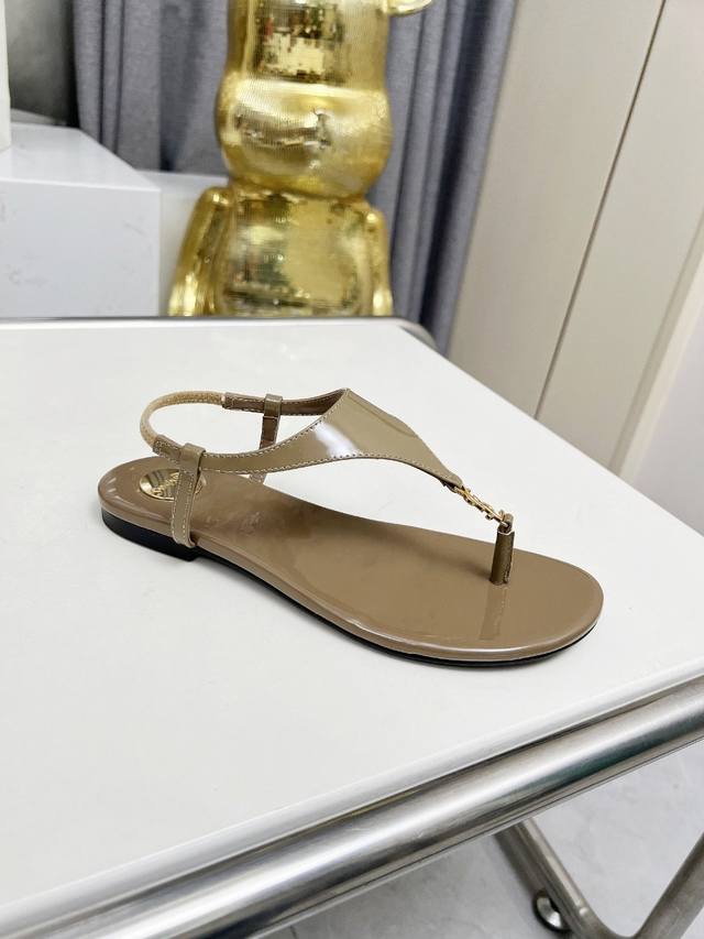 Saint Laurent: Khaki Patent Leather Rubber Sole Genuine Leather Sole Size 35-44
