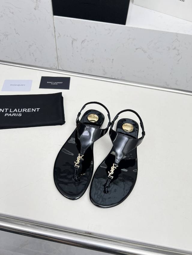 Saint Laurent: Black Patent Leather Rubber Sole Genuine Leather Sole Size 35-44