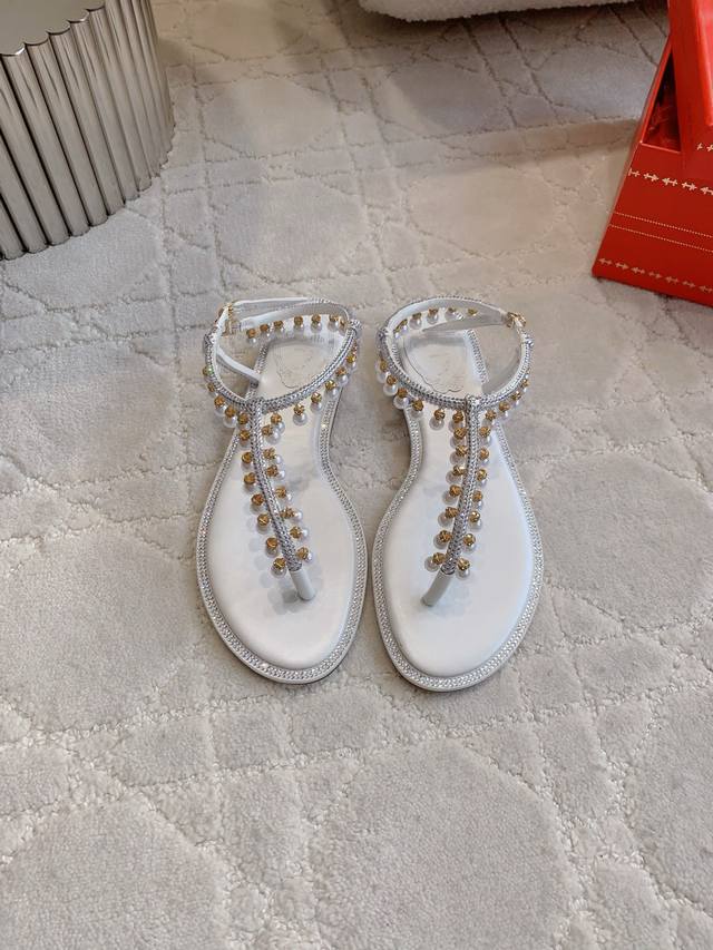 Factory Price P Ren* Caovill* Pearl Pendant Fairy Flat Sandals Are Full Of Fairy