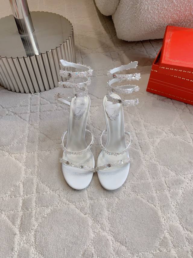 Factory Price P Ren* Caovill* New Crystal Snake-Shaped High-Heeled Sandals Are A