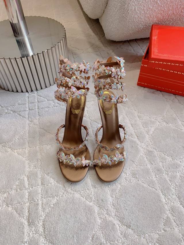Factory Price P Ren* Caovill* Heavy Industry Butterfly Crystal Series High Heels