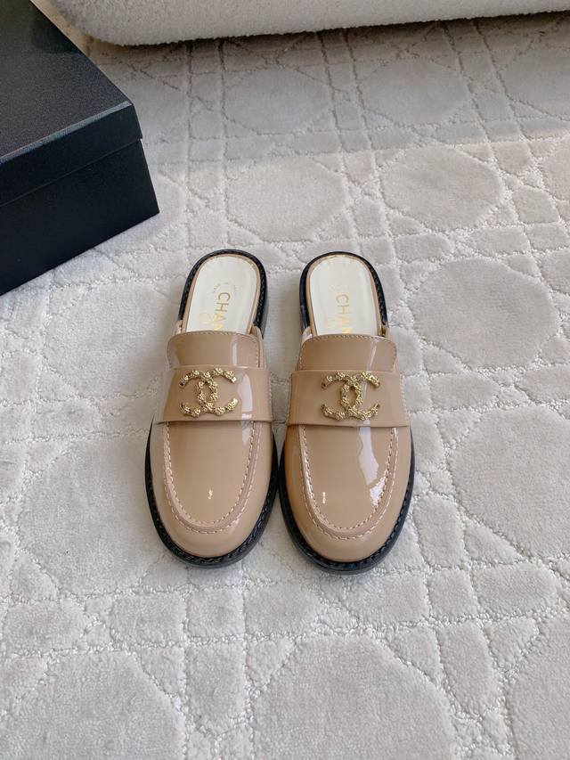 Factory Price P Chane* New Double C Buckle Mule Half Slippers Chanel High-End Fe