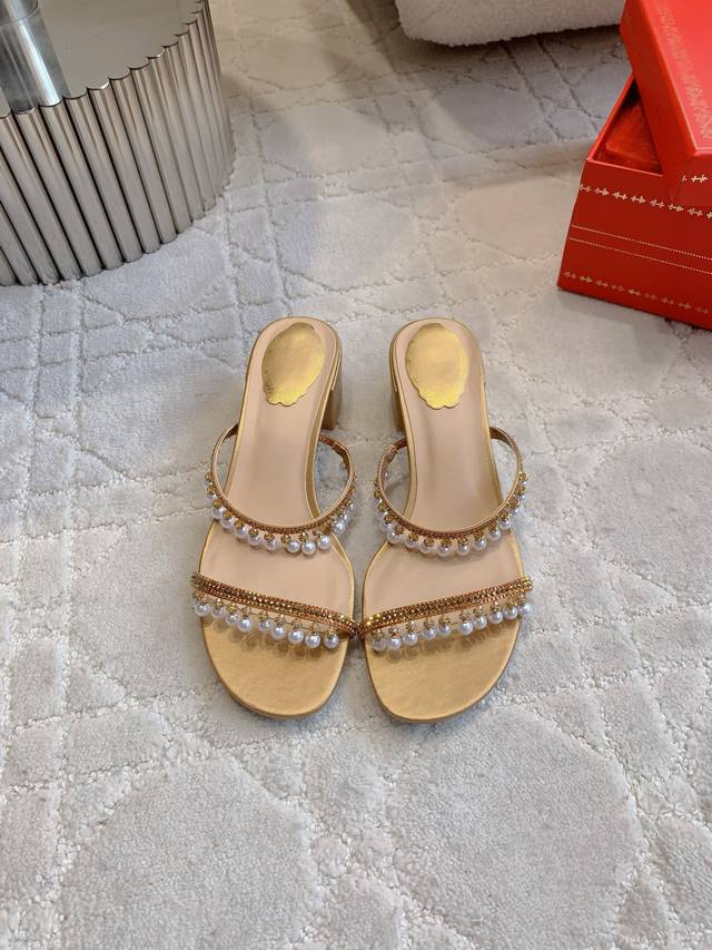 Slippers Sandals Ren* Caovill* Pearl Pendant High-Heeled Fairy Sandals Are Full