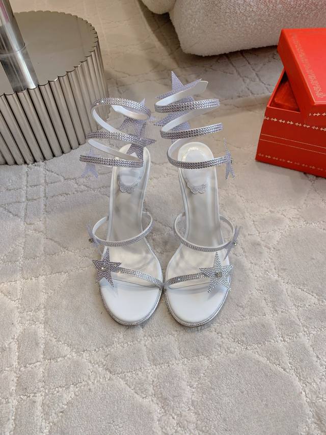Factory Price P Ren* Caovill* New Crystal Five-Pointed Star High-Heeled Sandals