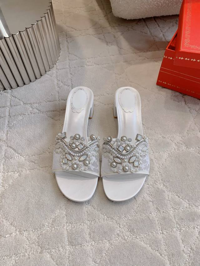 Factory Price P Ren* Caovill* Heavy Industry Crystal Gem Series Slippers Bling B