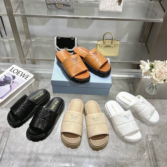 latest Prada Slippers With Soft Liningdecorated With The Iconic Triangle Logo