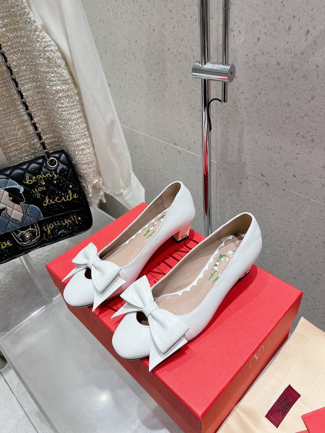 valentino Valentino 25Ss New Bow Rhinestone Mid-Heeled Shoes, High-Heeled Sho