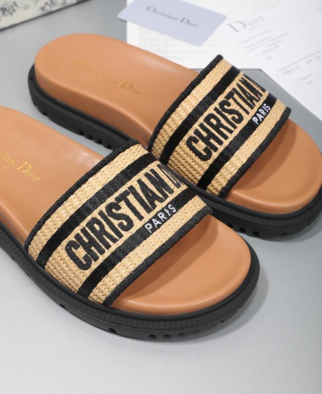 Rush Price: Dior Flat Flip Flops Straw Candy Upper Electro-Embroidery Woven Embr