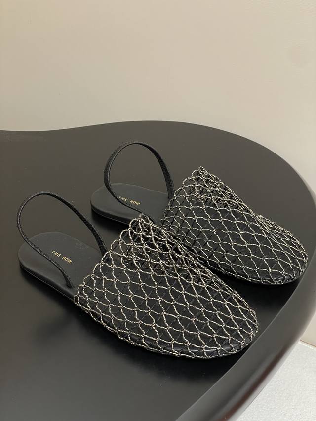 the Row 25Ss Spring And Summer New Tr Braided Fishnet Hollow Mesh Shoes Flat