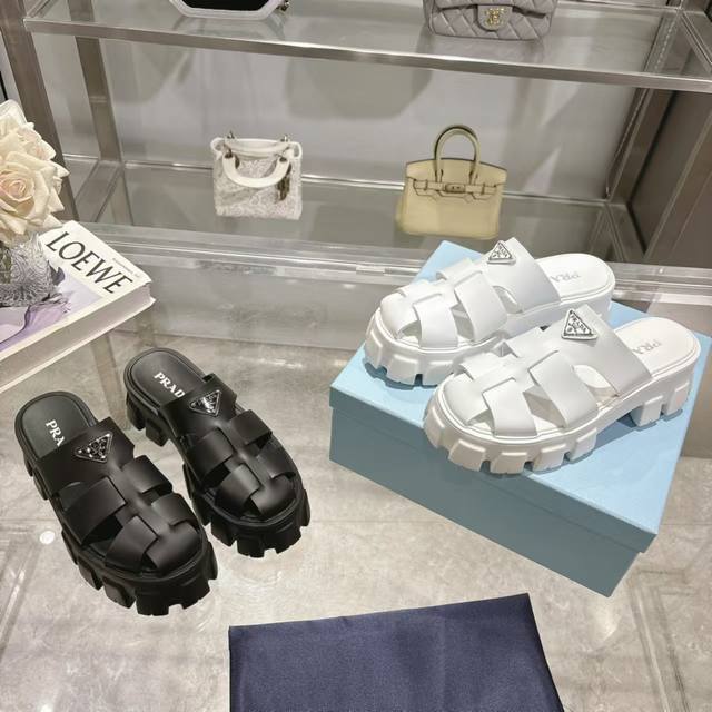 Prada 2025 Spring And Summer Pig Cage Shoes Sawtooth Roman Braided Thick-Soled R