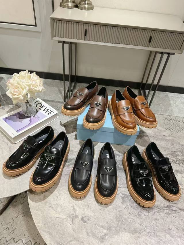 Factory P Batch Prada* Wa New Thick-Soled Loafers For Autumn And Winter This Lea