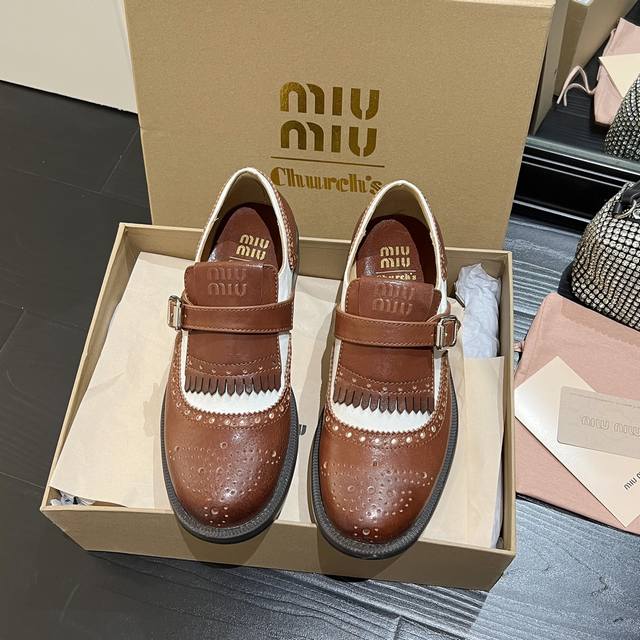 Factory Tassel Style Series Miumiu Church's Chelsea Joint Monk Leather Shoes Mon
