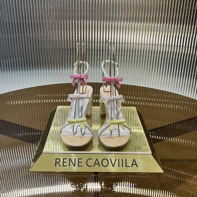 r Cs Rcclassic Bow-Knot Thick High-Heeled Sandalscolorful Crystal Bows Are De