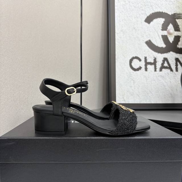 2025Ss Chanel C Mid-Heel Sandals With Iconic Double C Buckle, Luxurious And E