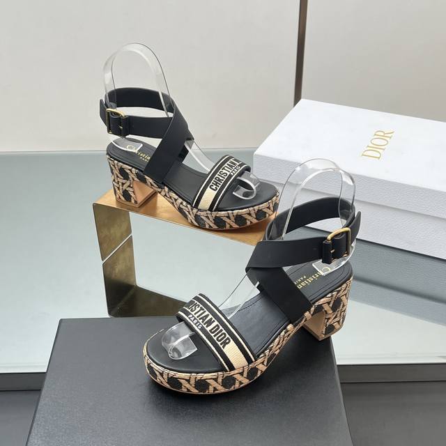 High Version 25Ss New Spring And Summer Dior D-Attitude Wedge Sandals With Cross