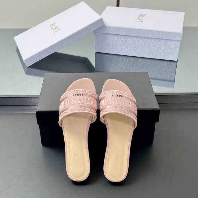 Top Version Flat Mid-Heel Dior Spring And Summer New Upgraded Embroidered Slippe
