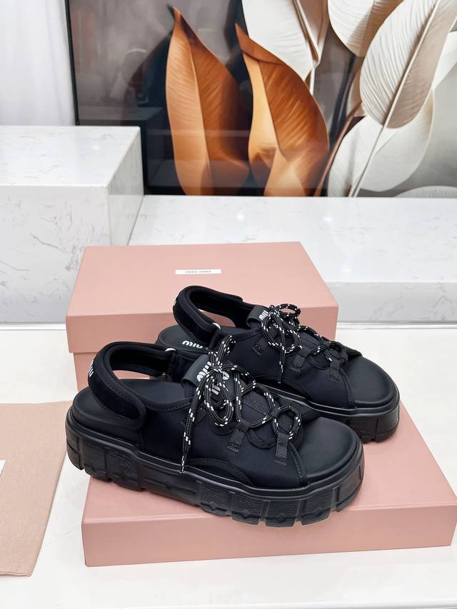Miu Miu's New Strappy Platform Thick-Soled Velcro Sandals This Shoe Is Highly Re