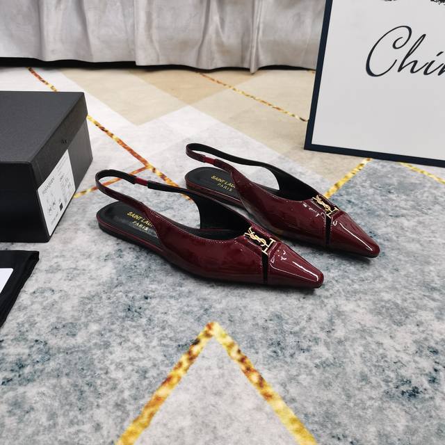 New Color - Ysl Brand Buckle Decorated Flat Sandals Shipped Correct Version And