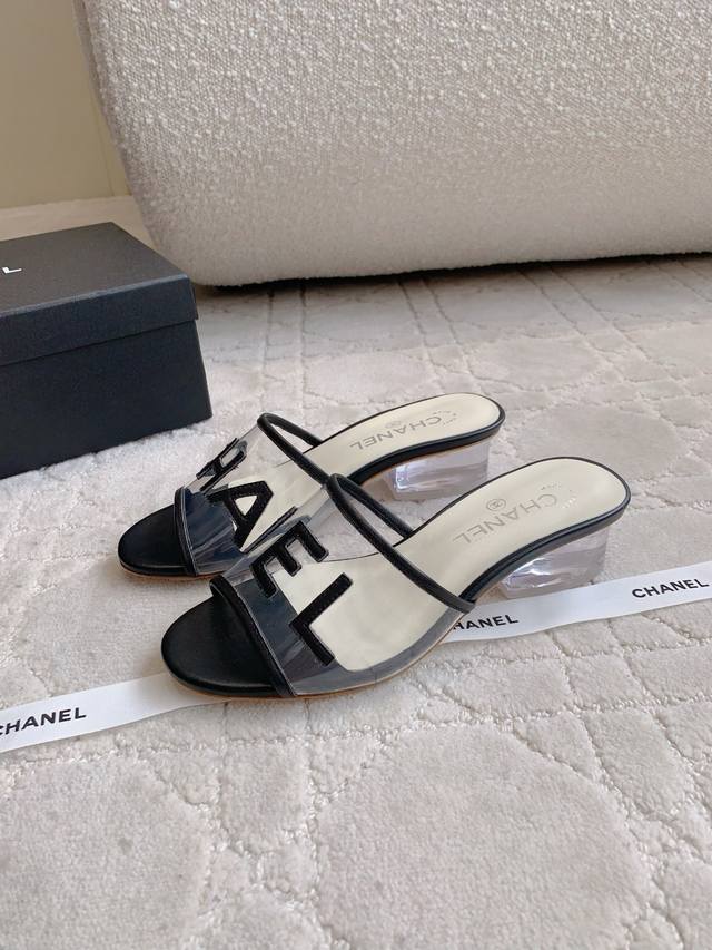 Factory Price P Chane* New Transparent Slippers Classic Holiday Style Letter Log