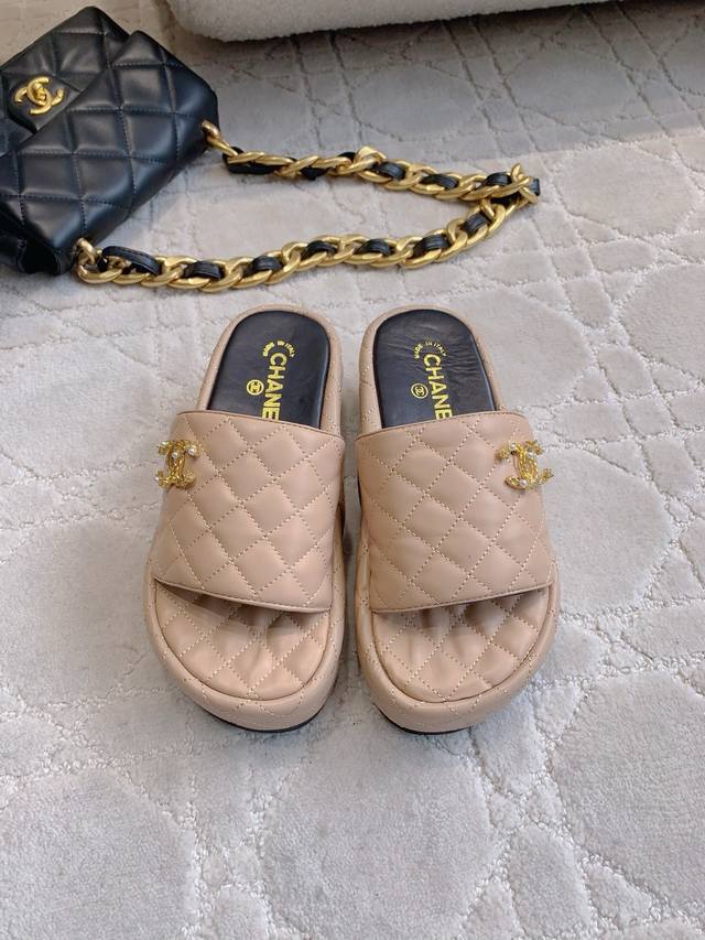 Factory Price P Chane* New Diamond-Shaped Thick-Soled Slippers Classic And Versa