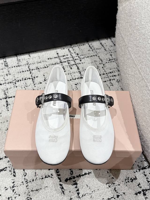 Top Version Miu Miu 25 Miu Miu Hollow Mesh Ballet Flats Single Shoes Miu Miu Lad