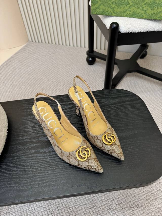 Leather Sole +50 Gucci New Double G Buckle Pointed High Single Shoes Top Quality