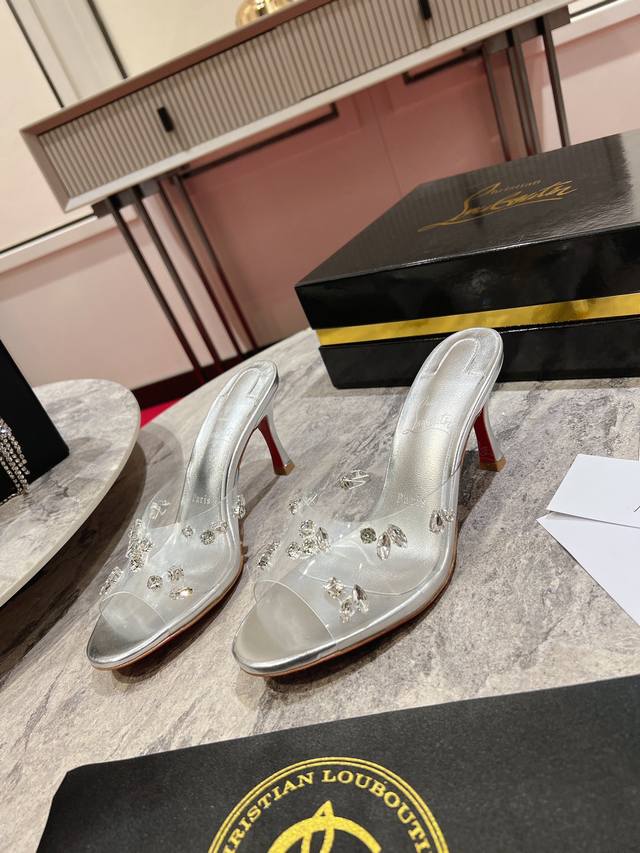 23Ss Crystal Diamond Slippers W. Degraqueen High Heels Tapered Lines And Bold