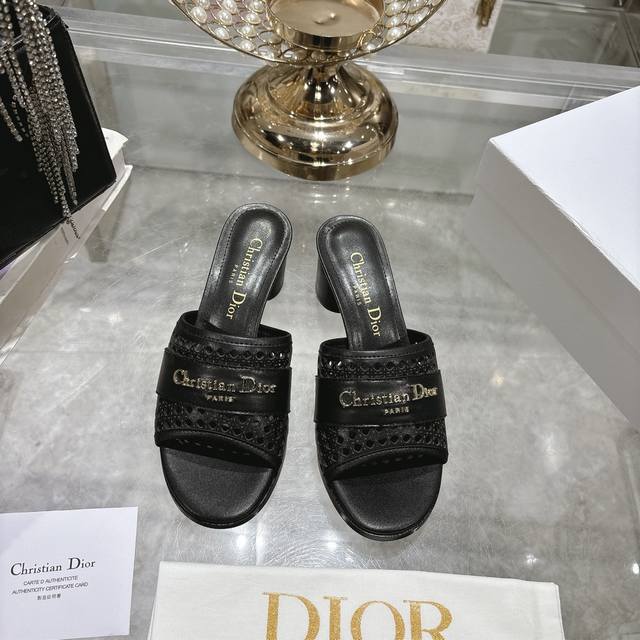 Factory New Spring And Summer Dior D-Lane Sandals With Round Heels And Hollow Sl