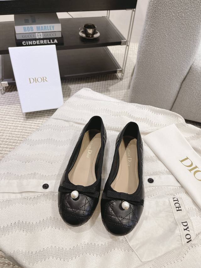 dior 24 Early Spring New Ballet Flats New Dior Pearl Diamond Pattern Ballet F