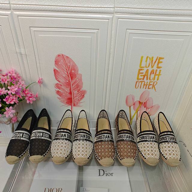 dior Granville Straw Shoes Black Embroidery Top Upper With Christiandior Embr