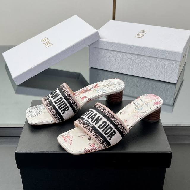 Top Version Flat Mid-Heel Dior Spring And Summer New Upgraded Embroidered Slippe