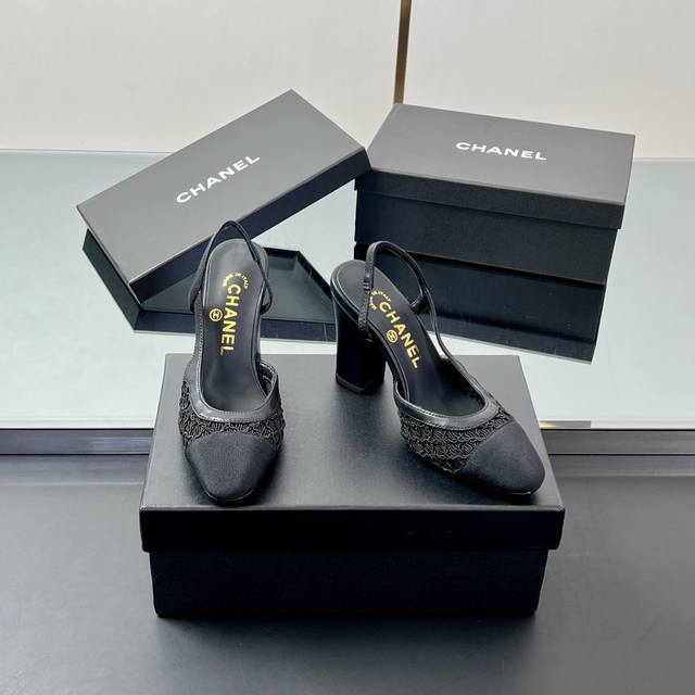 Main Model Chanel Slingback Classic Series Patchwork Thick Heel Sandals Fashion
