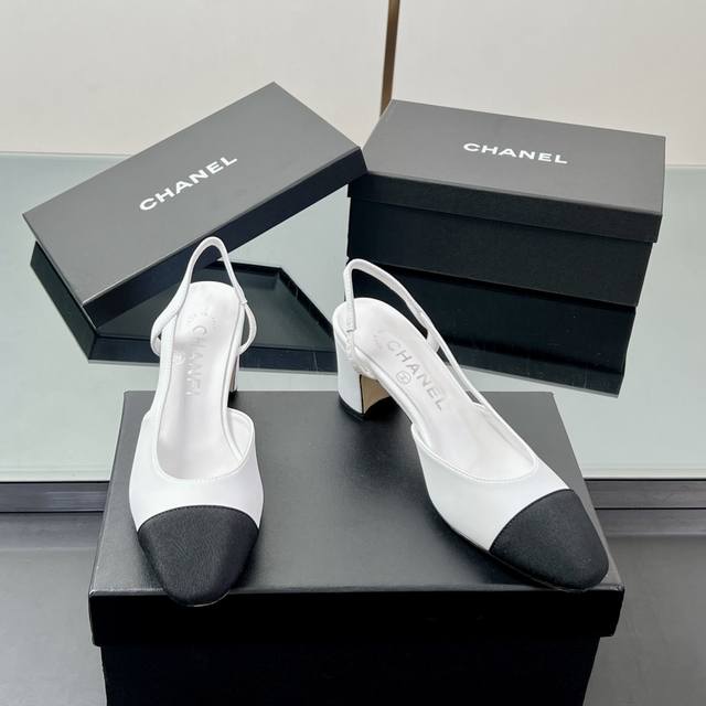 Main Model Chanel Slingback Classic Series Patchwork Thick Heel Sandals Fashion