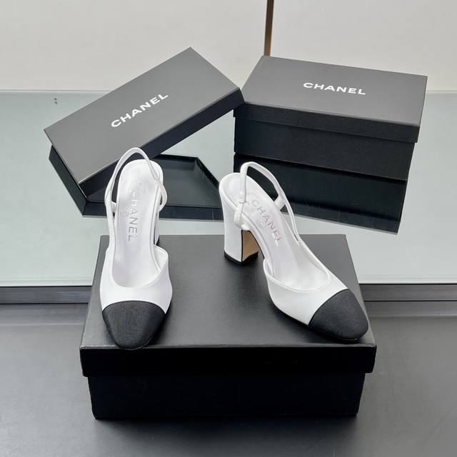 Main Model Chanel Slingback Classic Series Patchwork Thick Heel Sandals Fashion