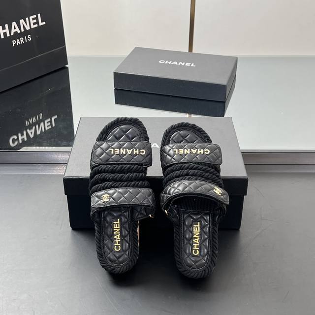 High Version Chanel Chanel Chanel Style Flat Hemp Rope Diamond Roman Shoes Sanda