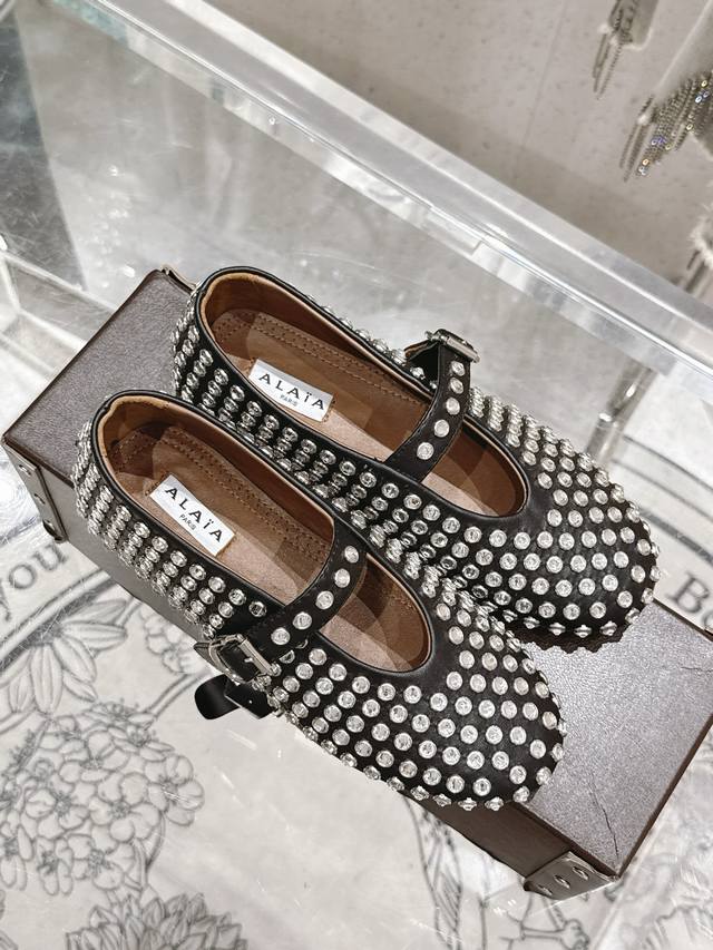 Alaia New Retro Diamond Cowhide Mary Jane Shoes Ballet Shoes Full Of Girlish Sty
