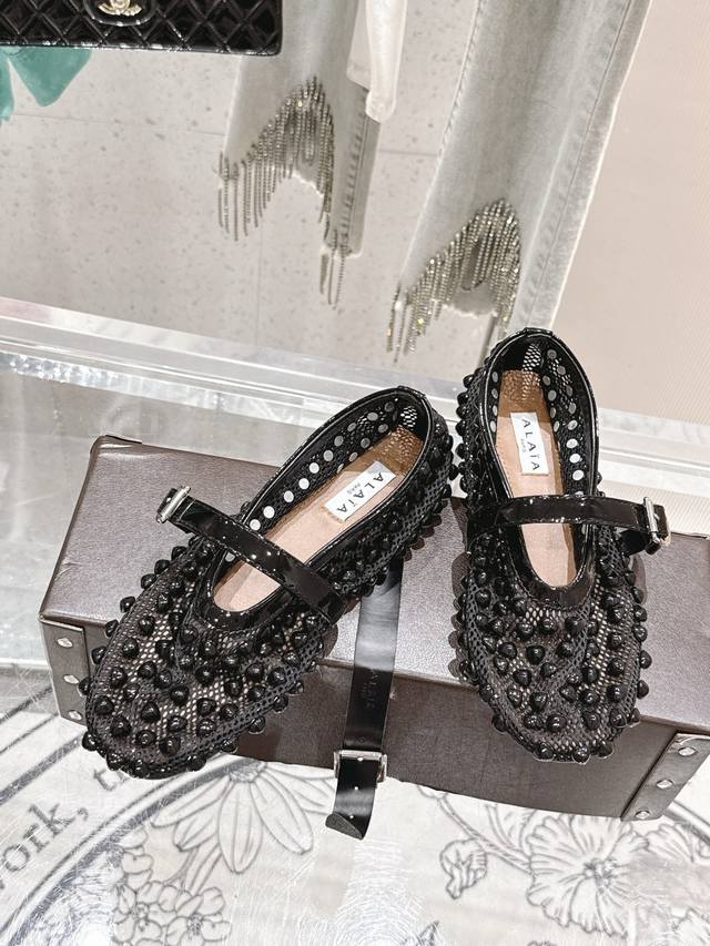 Alaia New Retro Chongkong Net Accessories Mary Jane Shoes Ballet Shoes Full Of G