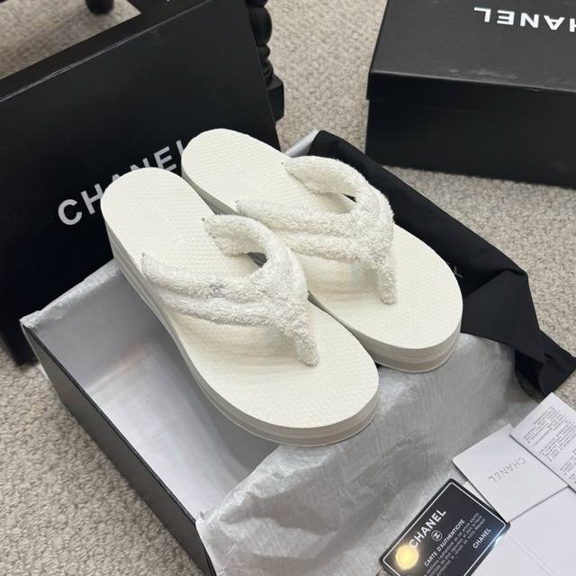 Catwalk Style Chanel 25K Chanel Double C Early Spring Flip Flops With Wedge Heel