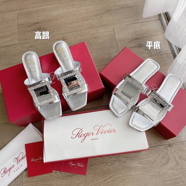 Silver Diamond Buckle Flat 4Cm Heel
