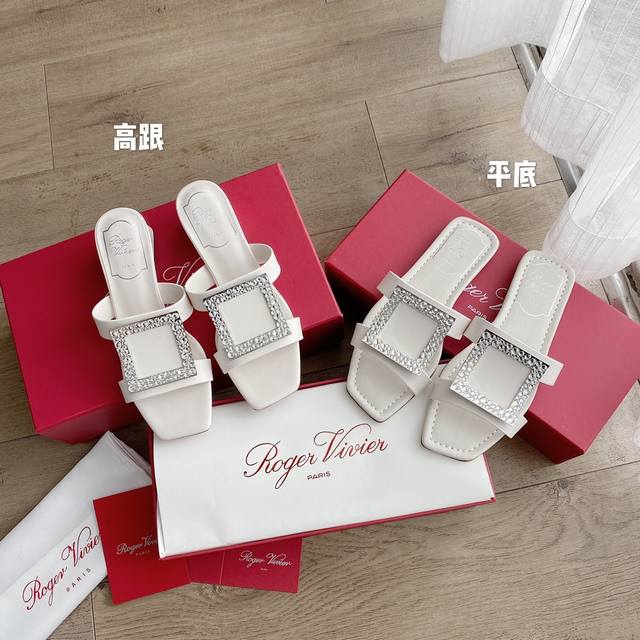 White Diamond Buckle Flat Bottom 4Cm Heel