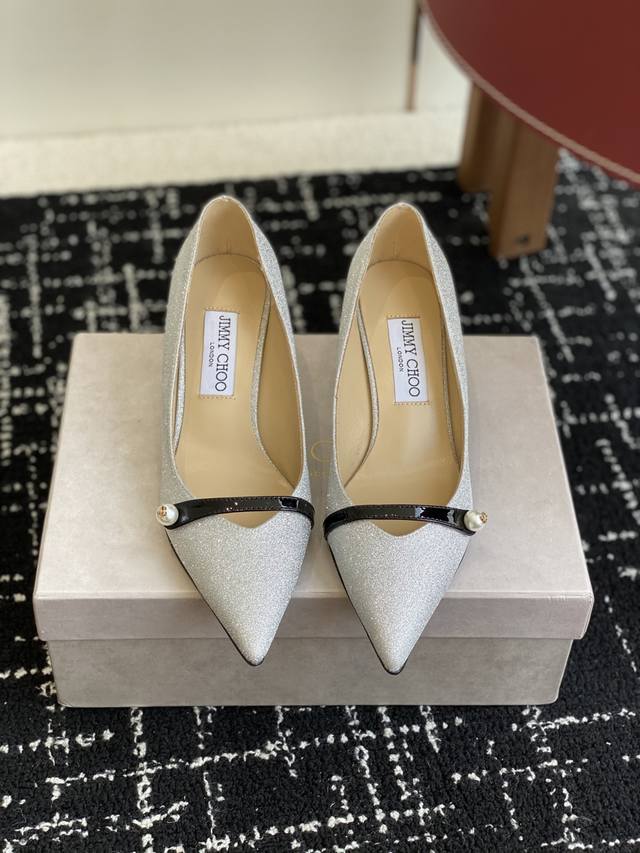 Purchasing Level Jimmy Choo Jc New Patent Leather Crystal Pearl Series Single Sh
