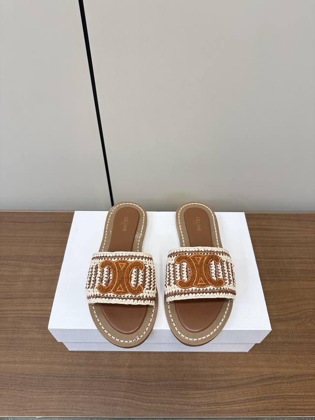 celine Celine 2025 Spring And Summer Arc De Triomphe Straw Slippers Arc De Tr