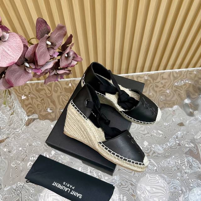 Yves Saint Laurent's Early Spring Wedge-Heeled Platform Strappy Sandals Woven Ro