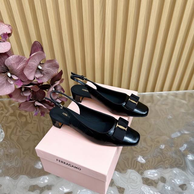 ferragamo Salvatore Ferragamo 25Aw Early Spring New Bow-Knot Thick-Heeled San