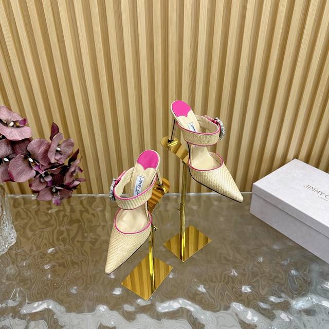 Exclusive New Jimmy Choo Classic Woven Pointed High-Heeled Slippers The Crystal