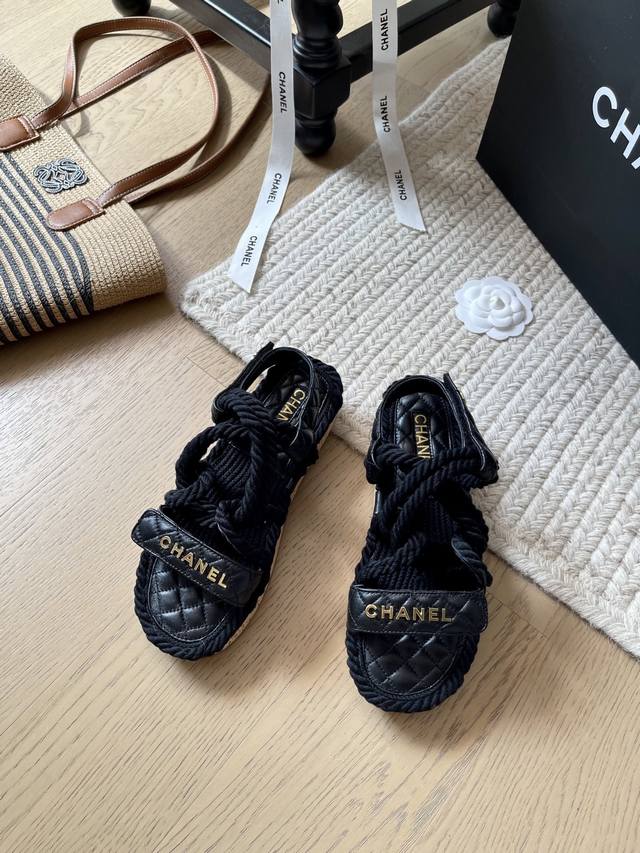 chanel 25P Spring And Summer New Straw Thick-Soled Sandals Top Version First