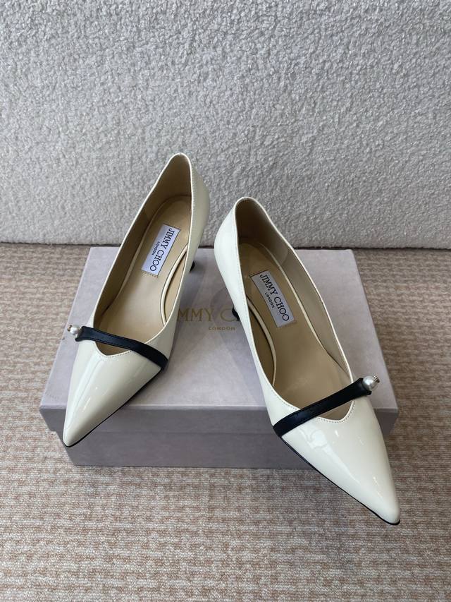 jimmy Choo Jc New Patent Leather Crystal Pearl Series Single Shoes Superior Q