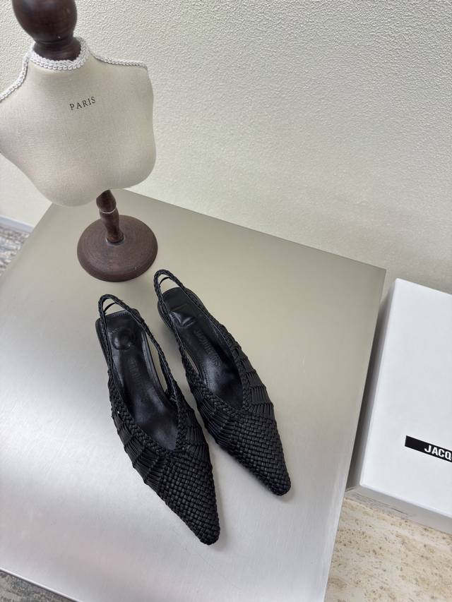 Hand-Woven Slingback Sandals Jacquemus25Ss Pointed Geometric Pattern Geometric P