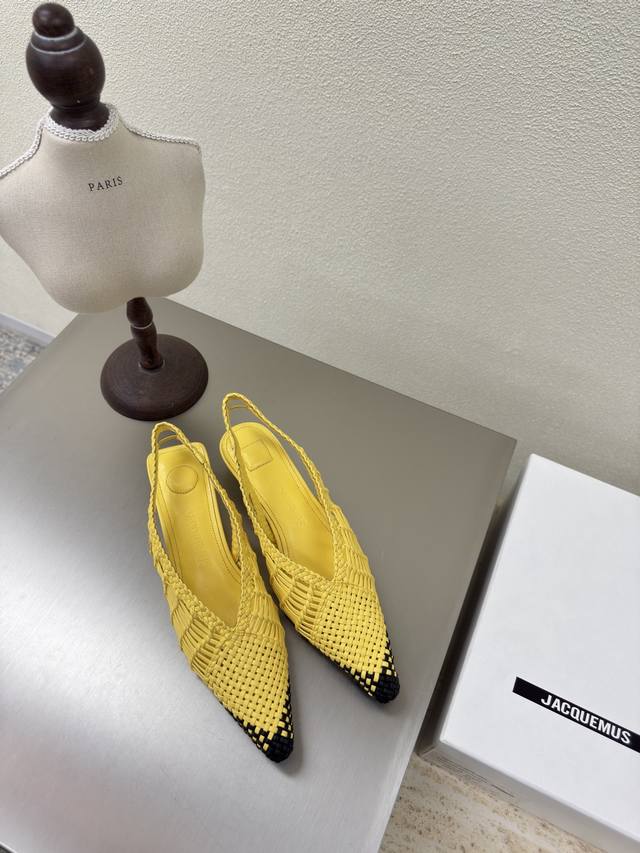 Hand-Woven Slingback Sandals Jacquemus25Ss Pointed Geometric Pattern Geometric P